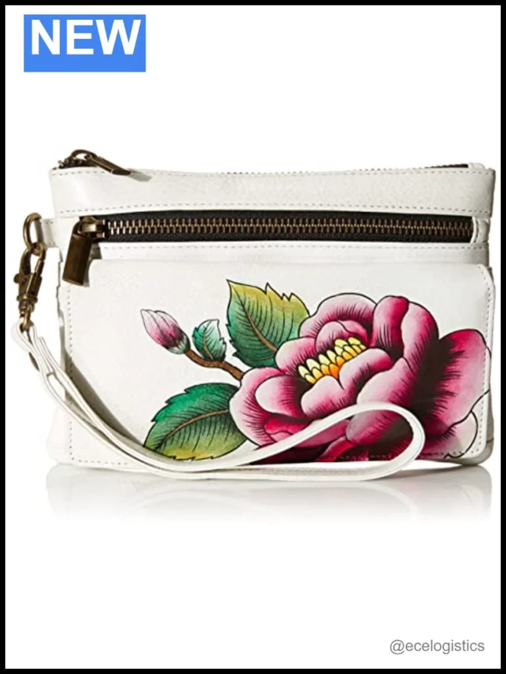 Hand-Painted Genuine Leather Wristlet Organizer Wallet with 11 Card Slots